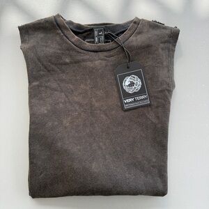 NWT ALPHALETE Men's Onyx Very Terry Cut off Shirt Size L